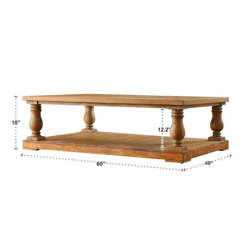 Table basse rustique à balustre de 60 pouces