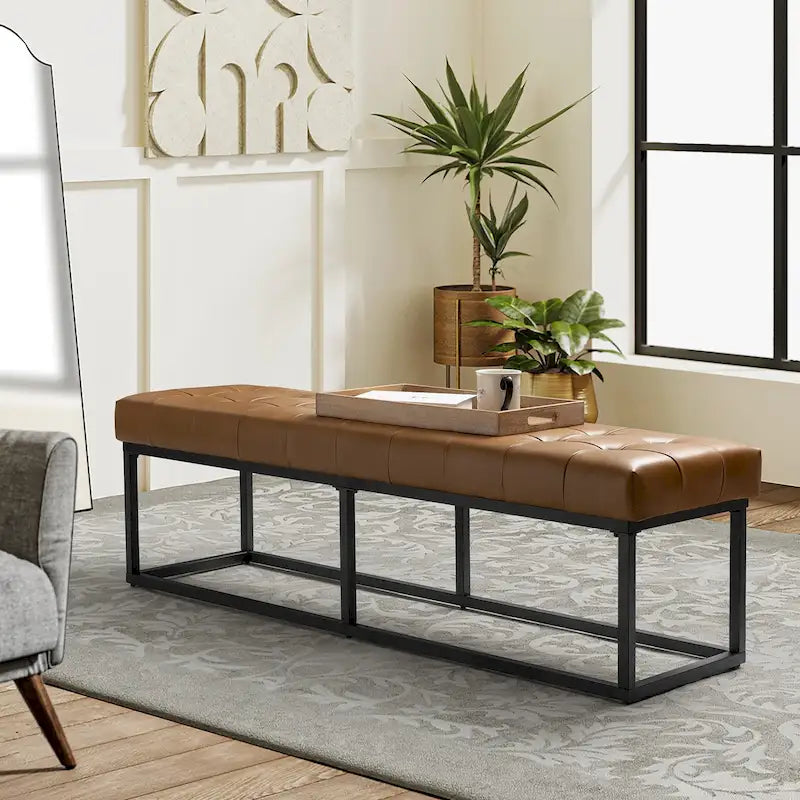 Banc de chambre en cuir véritable classique