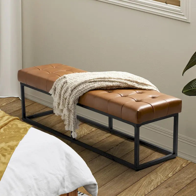 Banc de chambre en cuir véritable classique