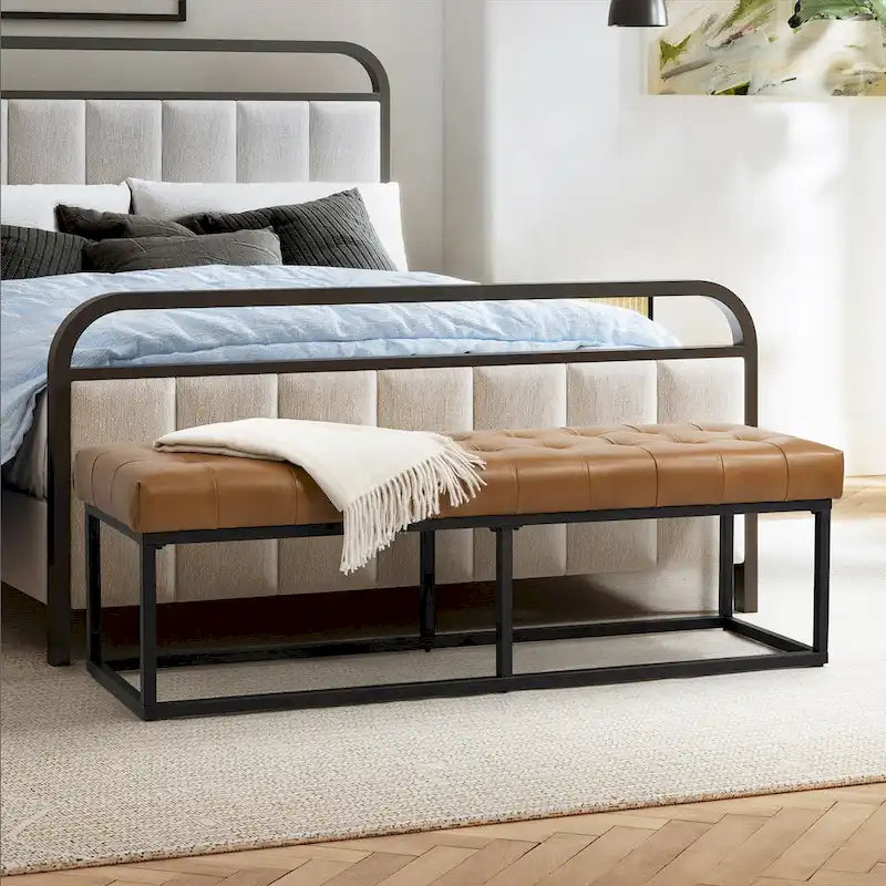 Banc de chambre en cuir véritable classique