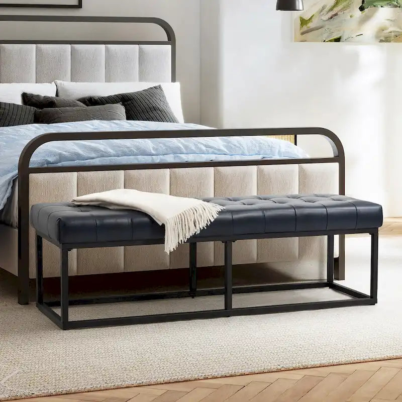 Banc de chambre en cuir véritable classique