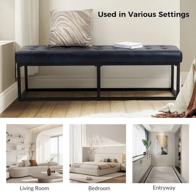 Banc de chambre en cuir véritable classique