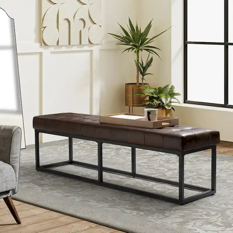 Banc de chambre en cuir véritable classique