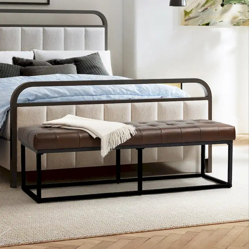 Banc de chambre en cuir véritable classique