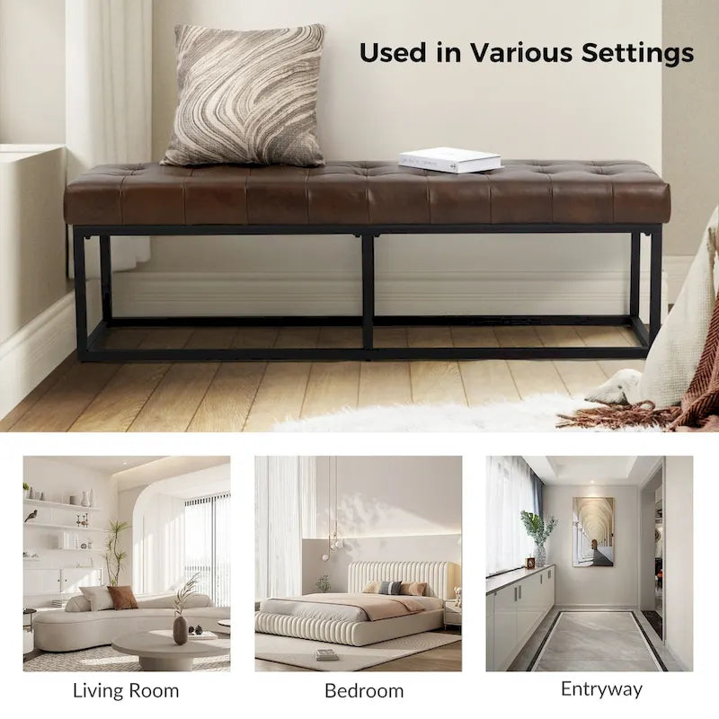 Banc de chambre en cuir véritable classique