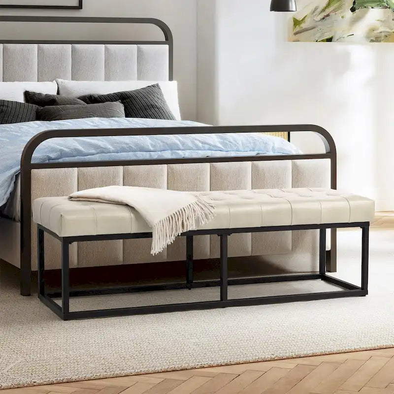 Banc de chambre en cuir véritable classique
