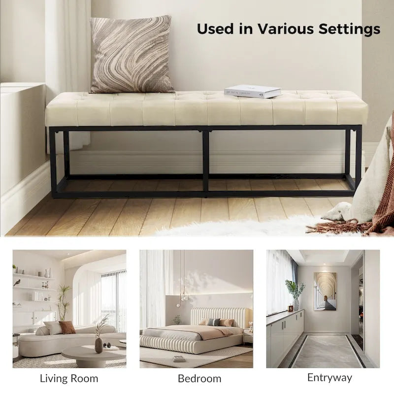 Banc de chambre en cuir véritable classique