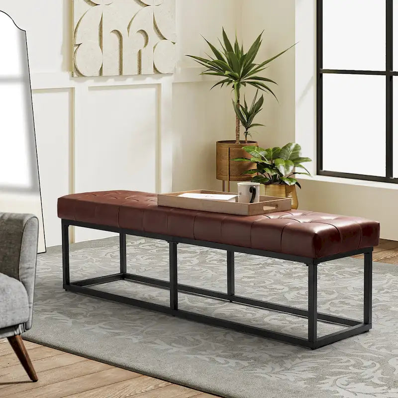 Banc de chambre en cuir véritable classique