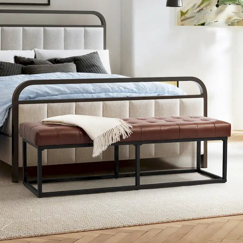 Banc de chambre en cuir véritable classique