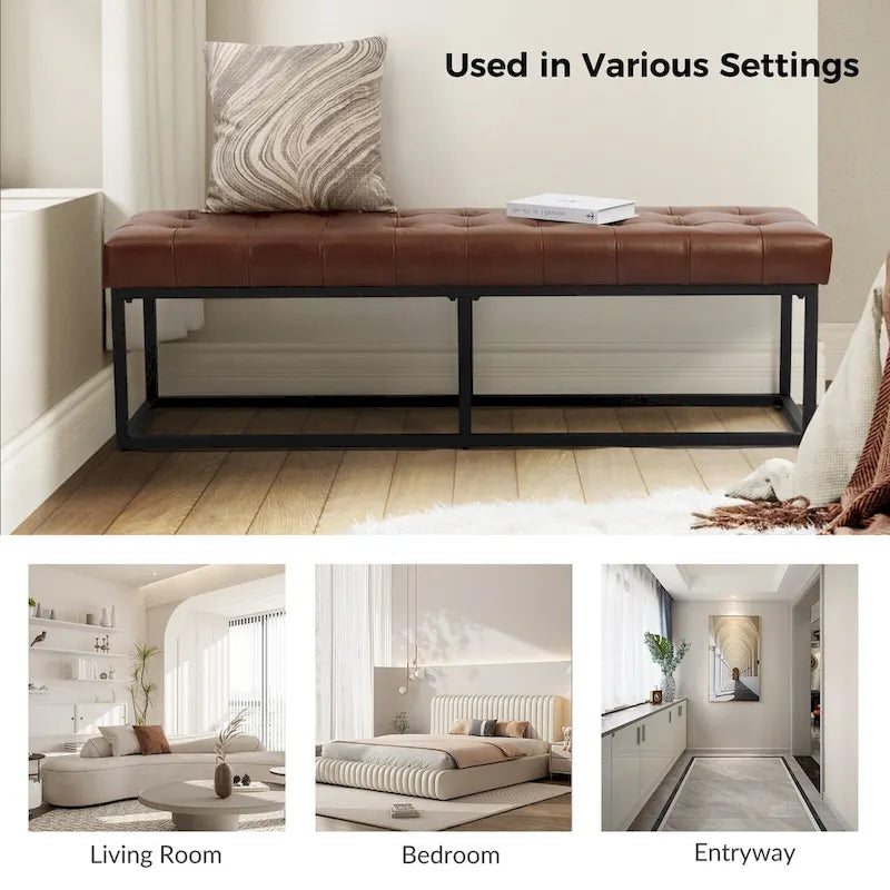 Banc de chambre en cuir véritable classique