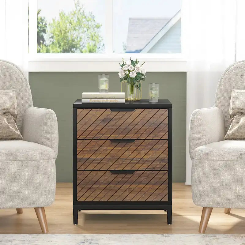 Table de chevet moderne imitation bois avec tiroirs