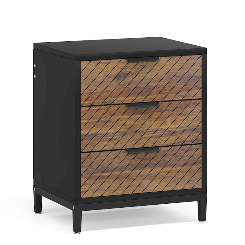 Table de chevet moderne imitation bois avec tiroirs