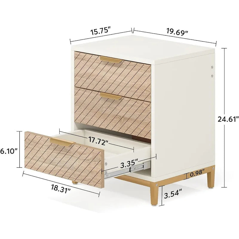 Table de chevet moderne imitation bois avec tiroirs
