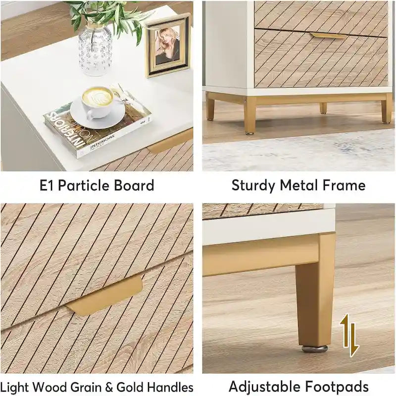 Table de chevet moderne imitation bois avec tiroirs