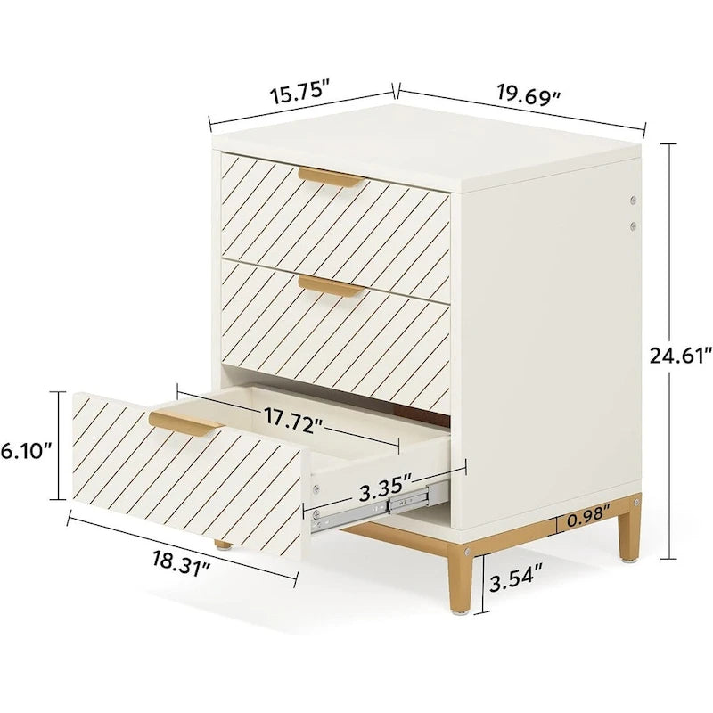 Table de chevet moderne imitation bois avec tiroirs