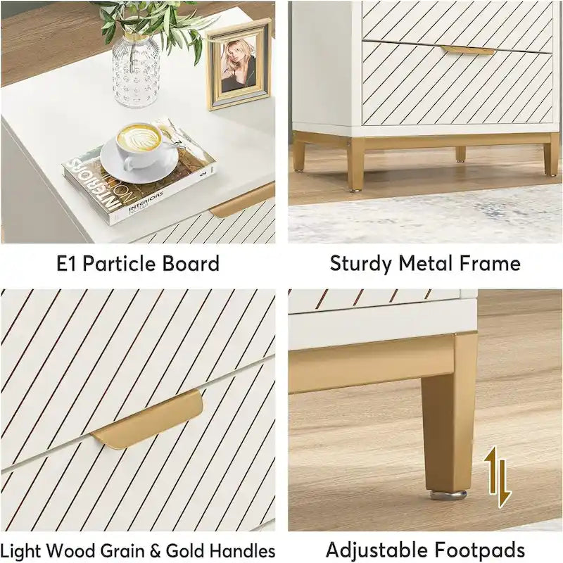 Table de chevet moderne imitation bois avec tiroirs