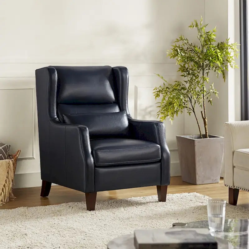 Fauteuil à oreilles en cuir véritable avec coussin