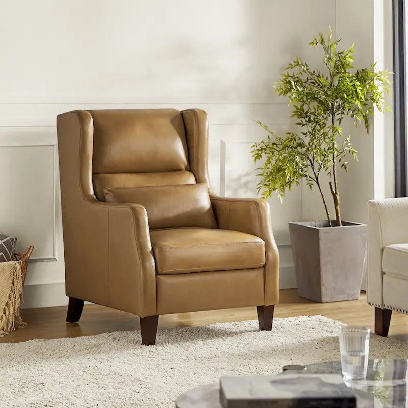 Fauteuil à oreilles en cuir véritable avec coussin