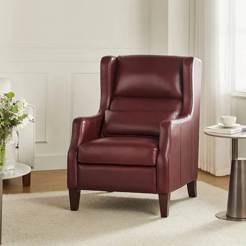 Fauteuil à oreilles en cuir véritable avec coussin