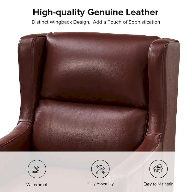 Fauteuil à oreilles en cuir véritable avec coussin