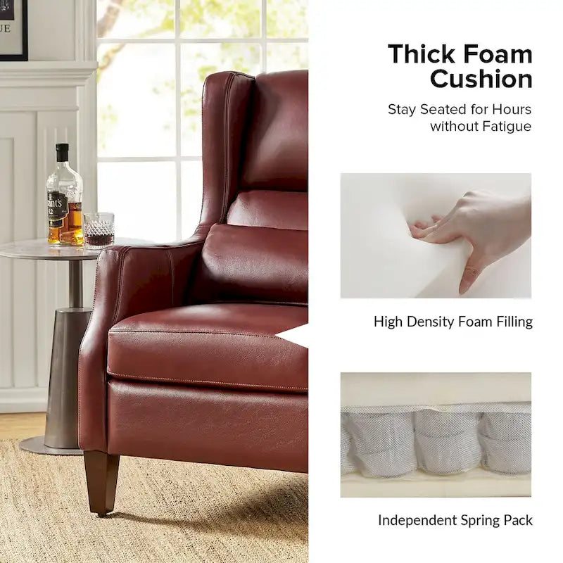 Fauteuil à oreilles en cuir véritable avec coussin