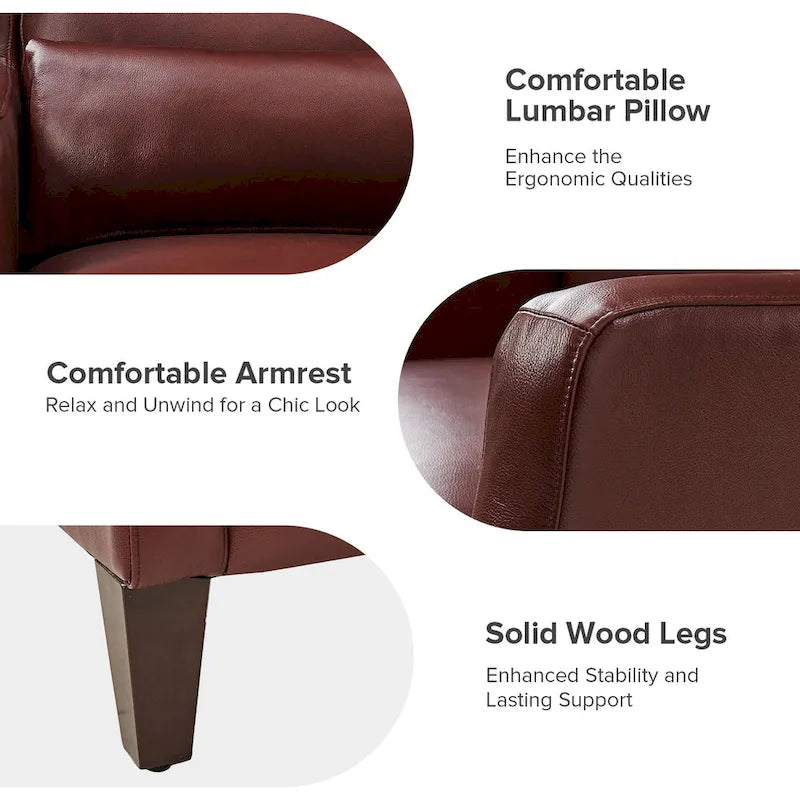 Fauteuil à oreilles en cuir véritable avec coussin