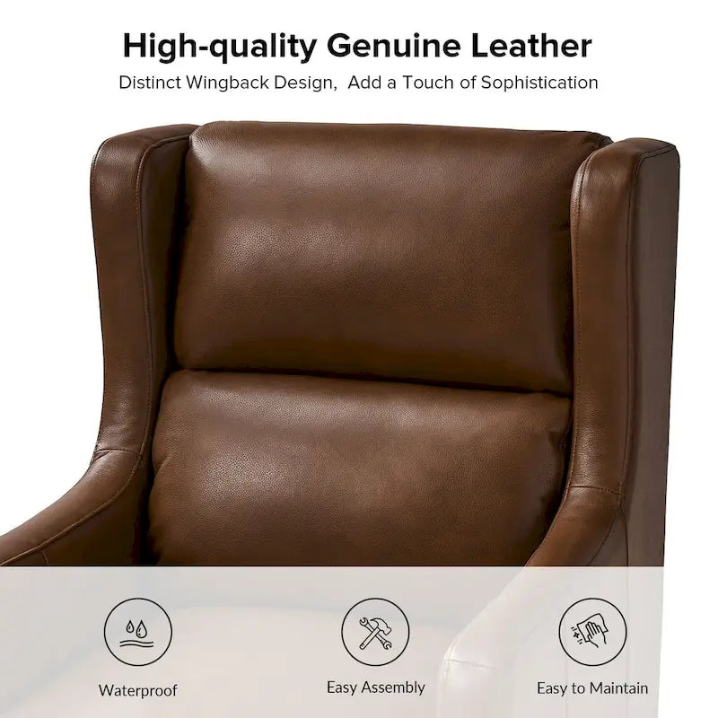 Fauteuil à oreilles en cuir véritable avec coussin
