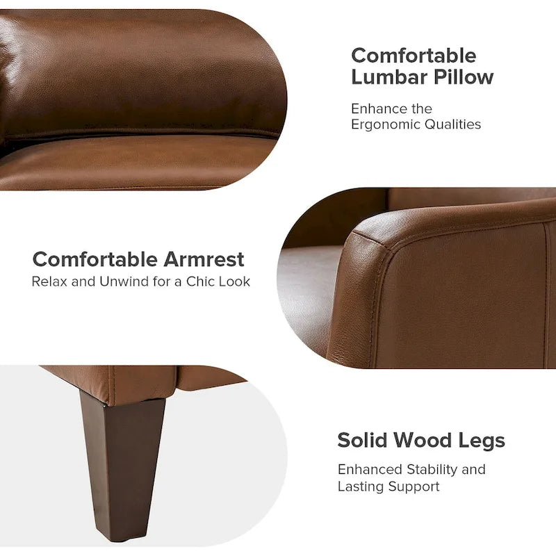 Fauteuil à oreilles en cuir véritable avec coussin