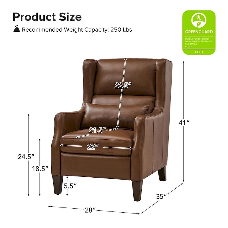Fauteuil à oreilles en cuir véritable avec coussin
