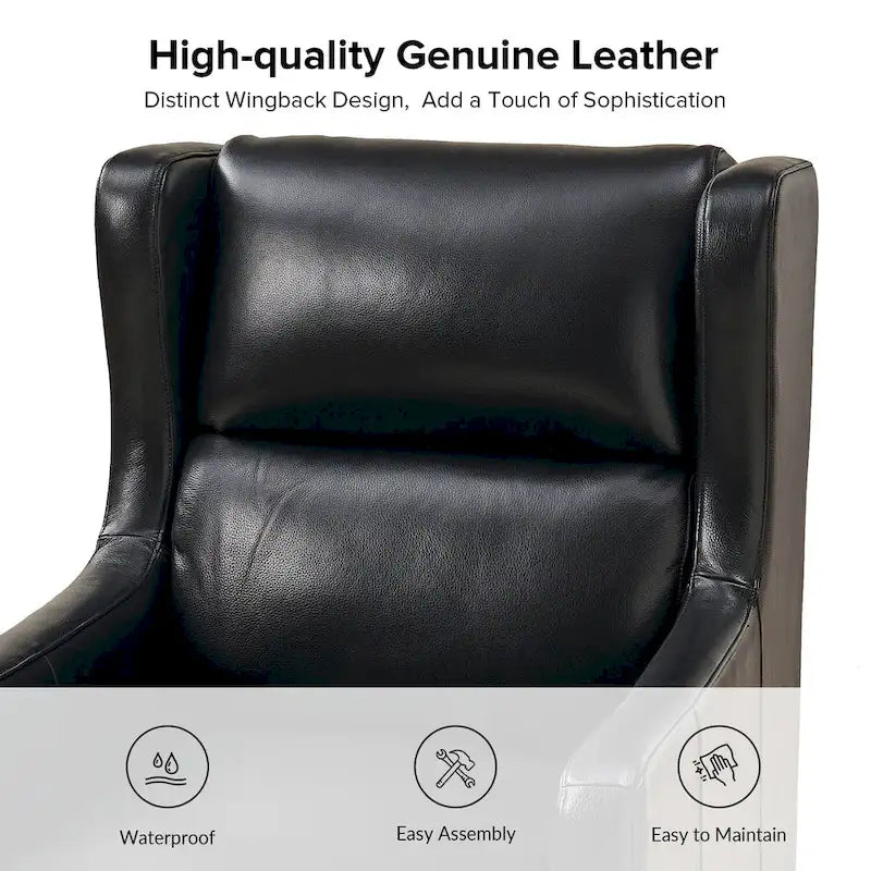 Fauteuil à oreilles en cuir véritable avec coussin