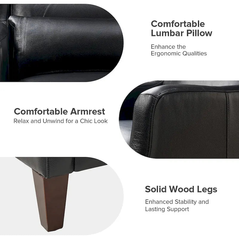 Fauteuil à oreilles en cuir véritable avec coussin
