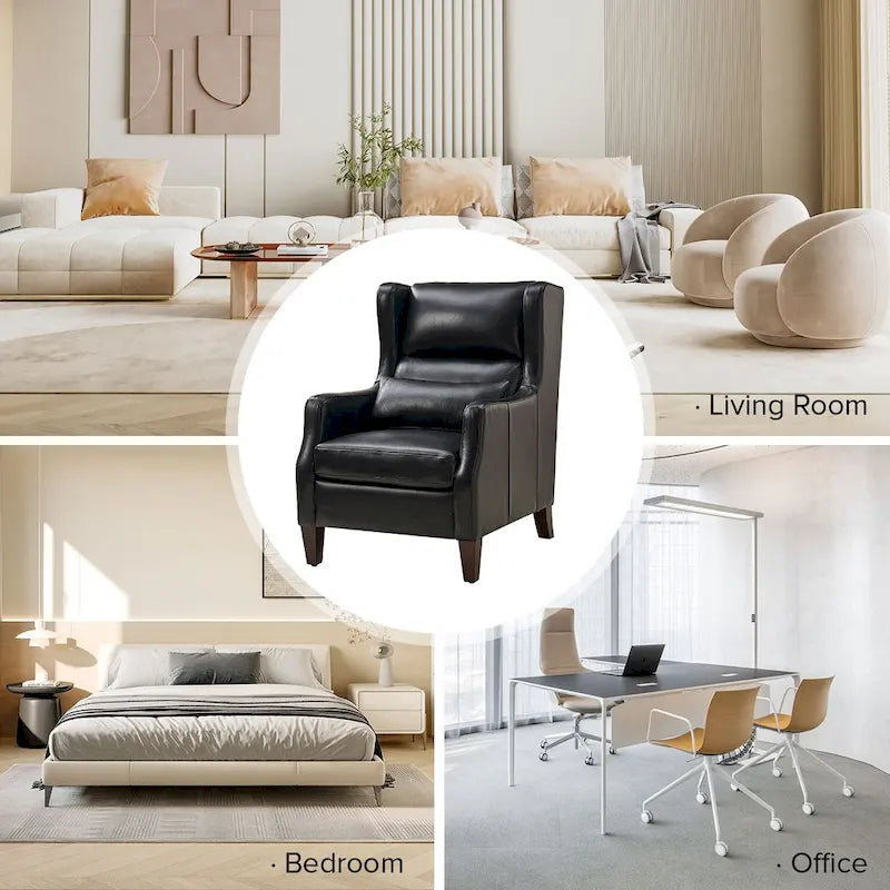 Fauteuil à oreilles en cuir véritable avec coussin