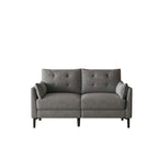 Canapé double gris clair en coton-lin 57,5, pieds en métal, pieds en plastique, coussin épais avec deux accoudoirs