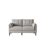 Canapé double gris clair en coton-lin 57,5, pieds en métal, pieds en plastique, coussin épais avec deux accoudoirs