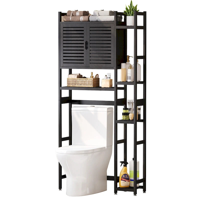 Meuble de rangement de salle de bain en bambou à placer au-dessus des toilettes avec étagère