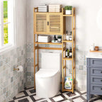 Meuble de rangement de salle de bain en bambou à placer au-dessus des toilettes avec étagère