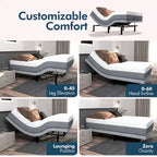 Lit réglable avec matelas, anti-ronflement, double massage, ports USB et éclairage sous le lit