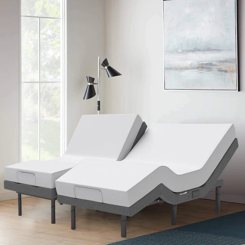 Lit réglable avec matelas, anti-ronflement, double massage, ports USB et éclairage sous le lit
