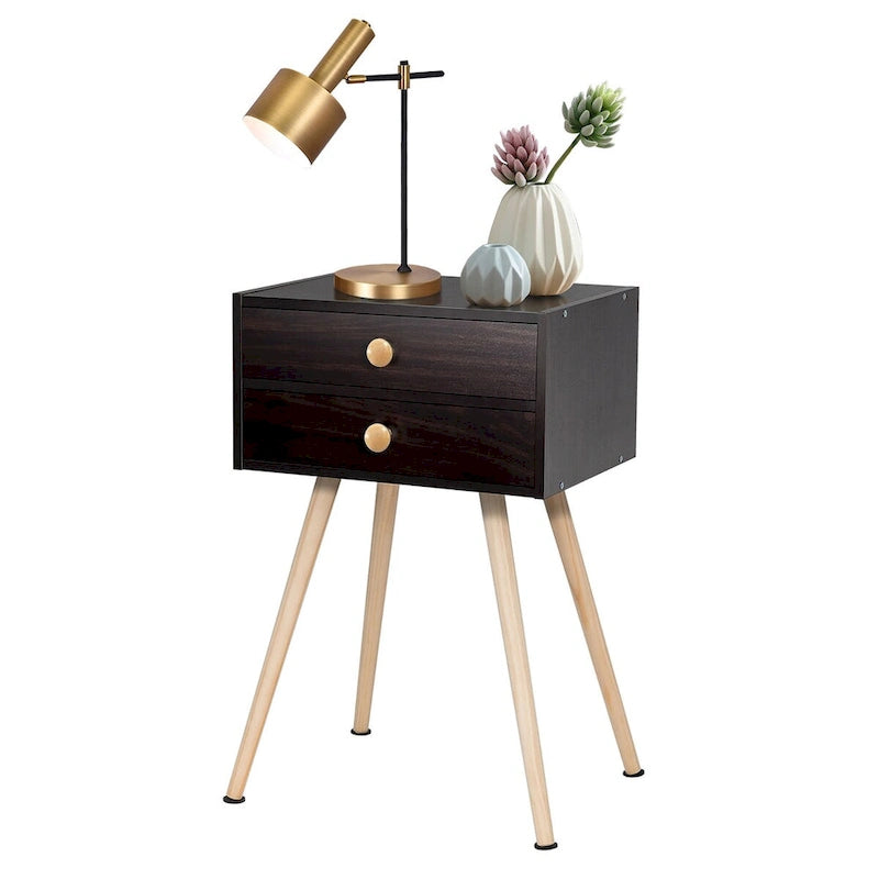 Table de chevet à 2 tiroirs de style moderne du milieu du siècle