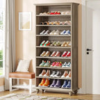 Meuble à chaussures haut et étroit avec éclairage LED, meuble de rangement pour 30 paires de chaussures à 9 niveaux, autoportant