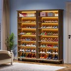 Meuble à chaussures haut et étroit avec éclairage LED, meuble de rangement pour 30 paires de chaussures à 9 niveaux, autoportant
