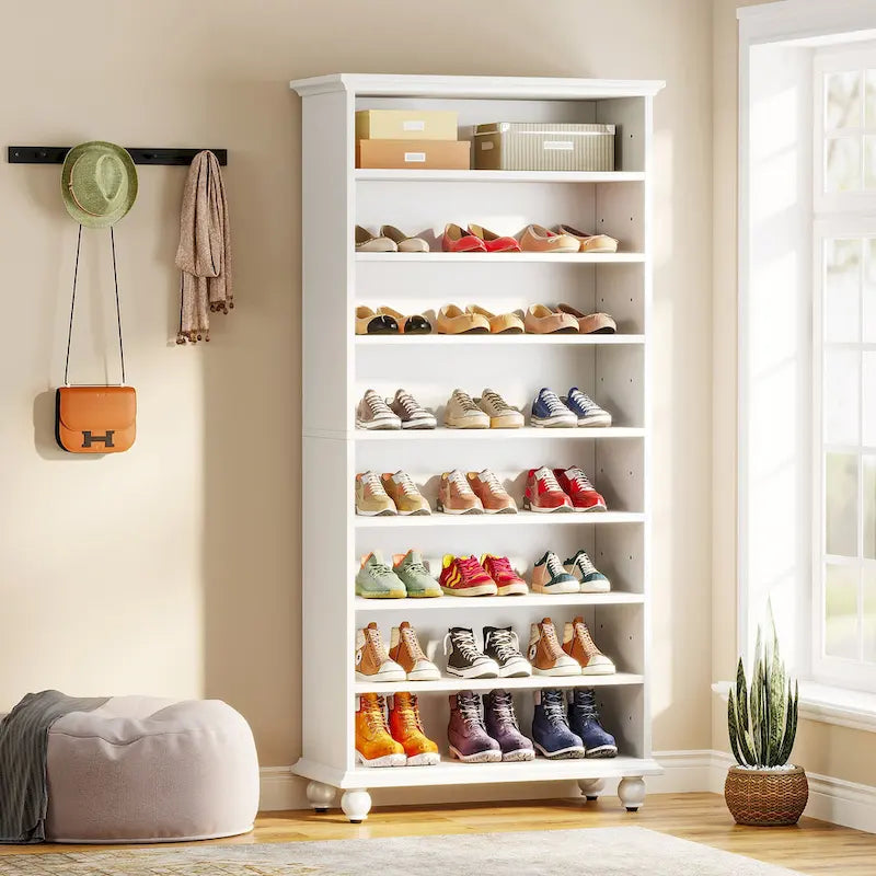 Meuble à chaussures haut et étroit avec éclairage LED, meuble de rangement pour 30 paires de chaussures à 9 niveaux, autoportant