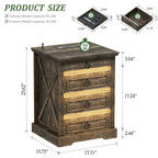 Table de chevet à 2 tiroirs avec éclairage LED, station de charge et tiroir secret pour arme