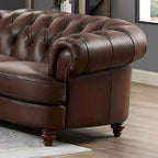 Causeuse Chesterfield en cuir pleine fleur