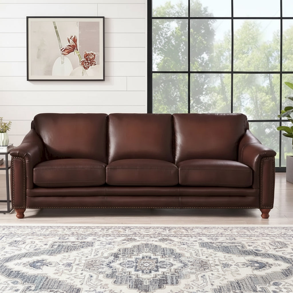 Hydeline Belfast Top Grain Leather Sofa Couch, Feather, Memory Foam and Springs