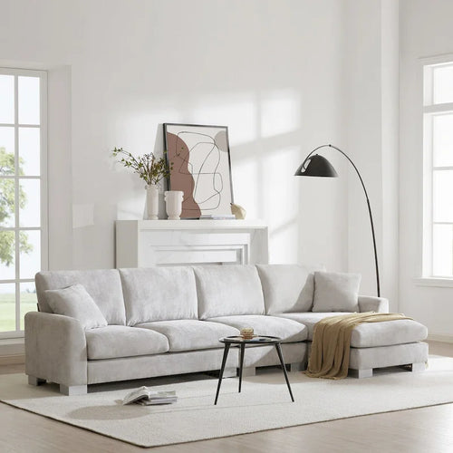 119*55 Oversized Sectional Sofa,L-shaped Luxury Couch Set with 2 Free pillows,5-seat Chenille Indoor Furniture with Chaise