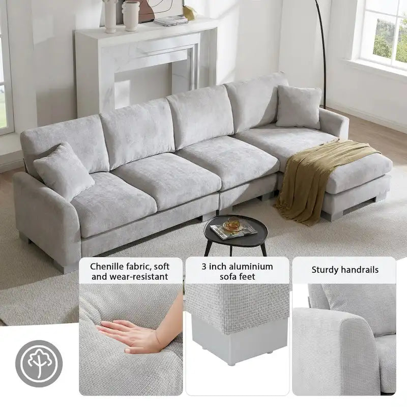Canapé d'angle en chenille surdimensionné de 119x55 pouces avec méridienne