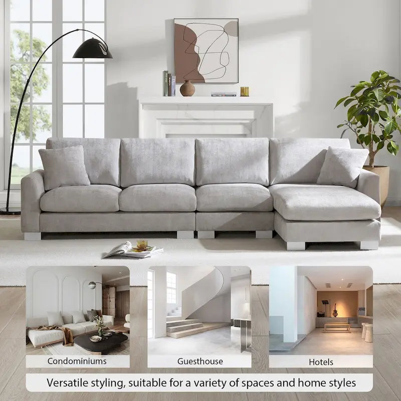 Canapé d'angle en chenille surdimensionné de 119x55 pouces avec méridienne