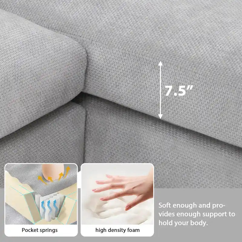 Canapé d'angle en chenille surdimensionné de 119x55 pouces avec méridienne