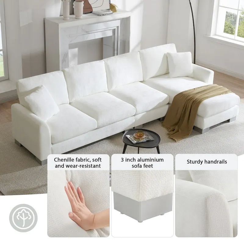 Canapé d'angle en chenille surdimensionné de 119x55 pouces avec méridienne